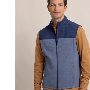 Southern Tide Mens Coligny Quilted Vest Dress Blue Hybrid Full Zip XXL 11105